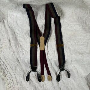 MARTIN DINGMAN Woven Stripe SUSPENDERS Croc Print Leather Brass O/S